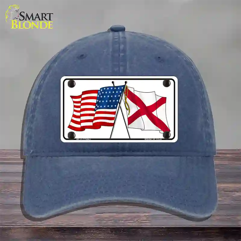 Alabama Crossed US Flag Novelty License Plate Hat Unconstructed Cotton / Navy