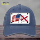 Alabama Crossed US Flag Novelty License Plate Hat Unconstructed Cotton / Navy