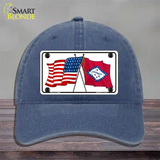 Arkansas Crossed US Flag Novelty License Plate Hat Unconstructed Cotton / Navy