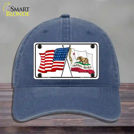 California Crossed US Flag Novelty License Plate Hat Unconstructed Cotton / Navy