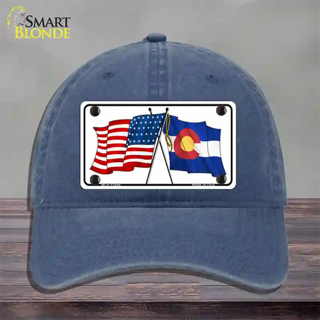 Colorado Crossed US Flag Novelty License Plate Hat Unconstructed Cotton / Navy