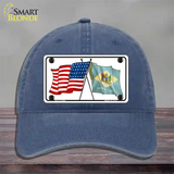 Delaware Crossed US Flag Novelty License Plate Hat Unconstructed Cotton / Navy