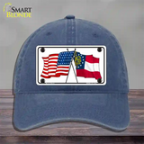 Georgia Crossed US Flag Novelty License Plate Hat Unconstructed Cotton / Navy