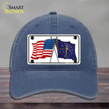 Indiana Crossed US Flag Novelty License Plate Hat Unconstructed Cotton / Navy