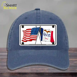 Iowa Crossed US Flag Novelty License Plate Hat Unconstructed Cotton / Navy