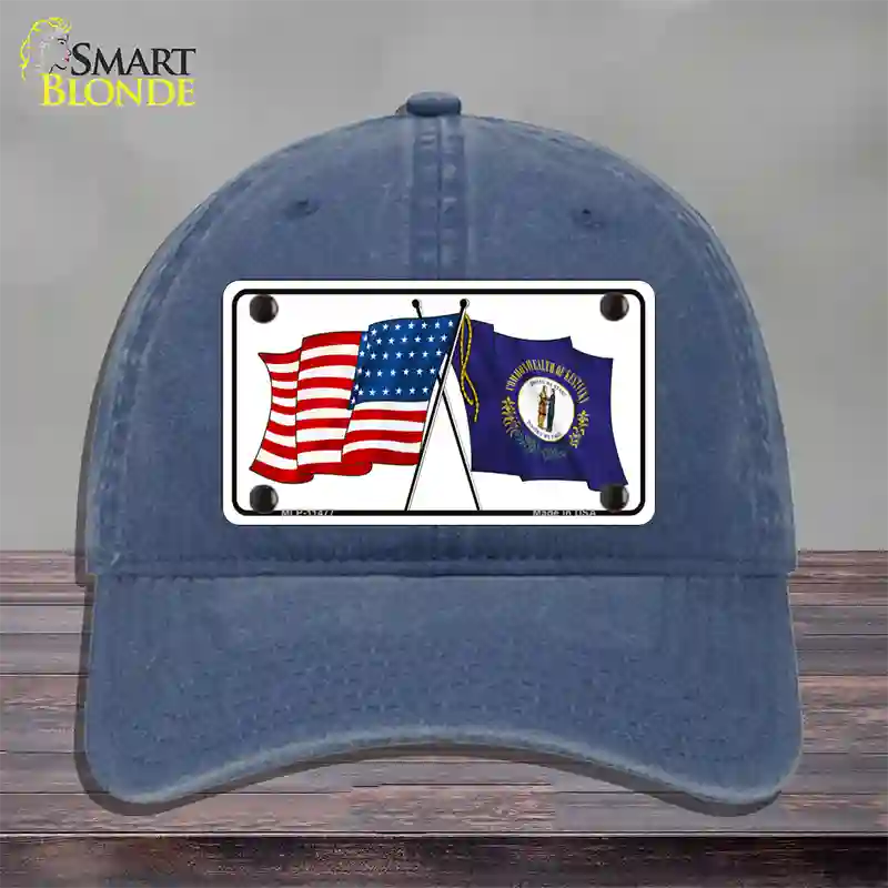 Kentucky Crossed US Flag Novelty License Plate Hat Unconstructed Cotton / Navy