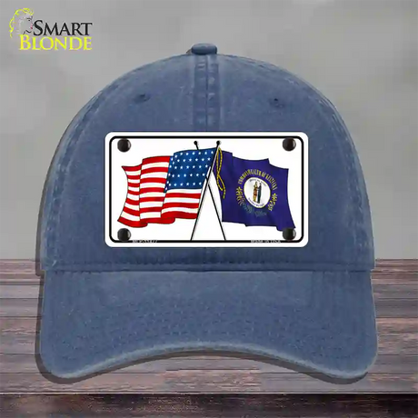 Kentucky Crossed US Flag Novelty License Plate Hat Unconstructed Cotton / Navy