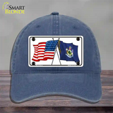 Maine Crossed US Flag Novelty License Plate Hat Unconstructed Cotton / Navy