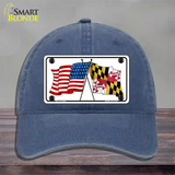 Maryland Crossed US Flag Novelty License Plate Hat Unconstructed Cotton / Navy