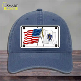 Massachusetts Crossed US Flag Novelty License Plate Hat Unconstructed Cotton / Navy