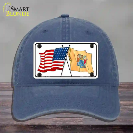 New Jersey Crossed US Flag Novelty License Plate Hat Unconstructed Cotton / Navy