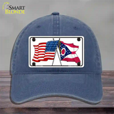 Ohio Crossed US Flag Novelty License Plate Hat Unconstructed Cotton / Navy