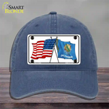 Oklahoma Crossed US Flag Novelty License Plate Hat Unconstructed Cotton / Navy