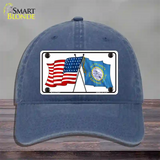 South Dakota Crossed US Flag Novelty License Plate Hat Unconstructed Cotton / Navy