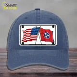 Tennessee Crossed US Flag Novelty License Plate Hat Unconstructed Cotton / Navy