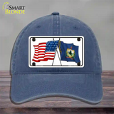 Vermont Crossed US Flag Novelty License Plate Hat Unconstructed Cotton / Navy