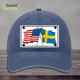 Sweden Crossed US Flag Novelty License Plate Hat Unconstructed Cotton / Navy