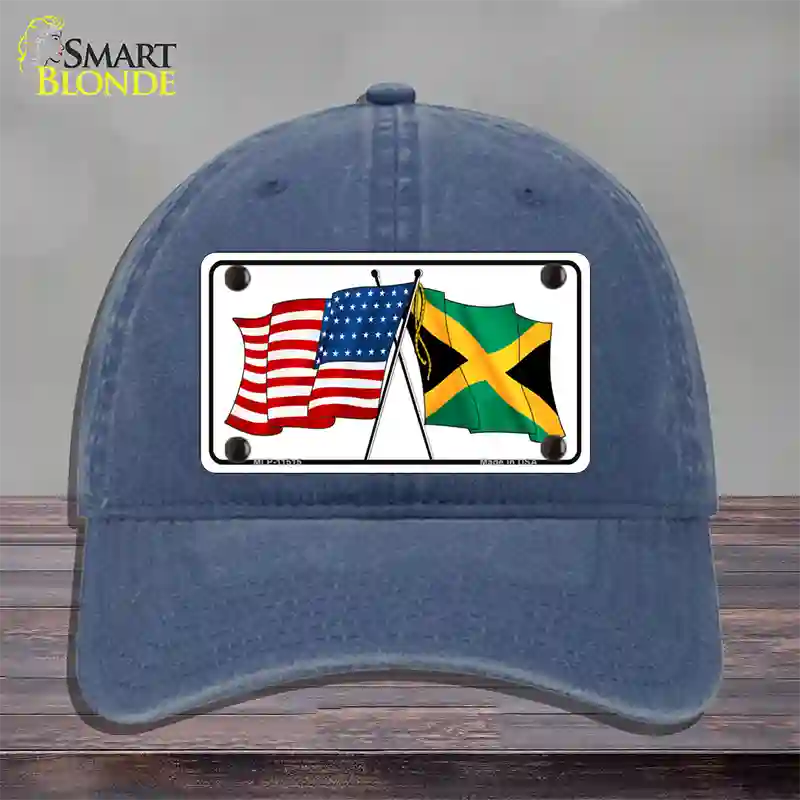 Jamaica Crossed US Flag Novelty License Plate Hat Unconstructed Cotton / Navy