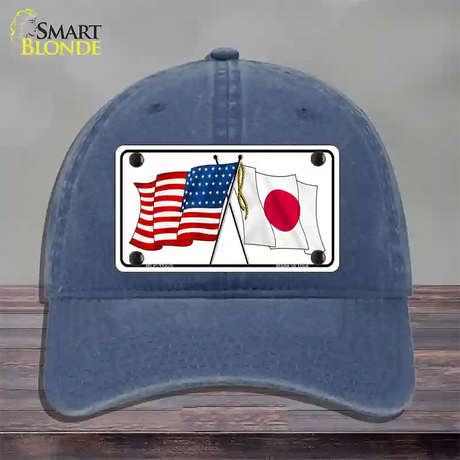 Japan Crossed US Flag Novelty License Plate Hat Unconstructed Cotton / Navy