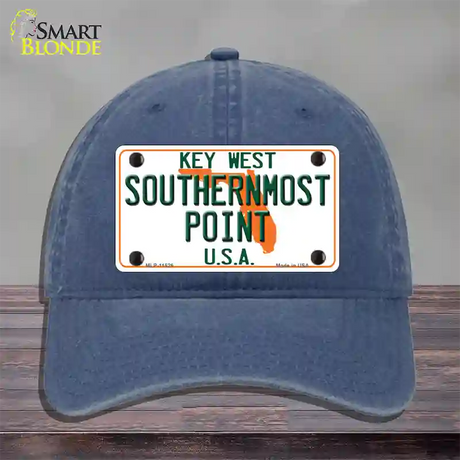 Key West Southernmost Point Novelty License Plate Hat Unconstructed Cotton / Navy