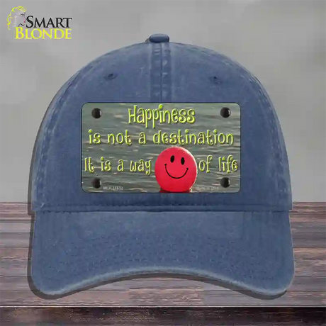 Happiness Way Of Life Ball Novelty License Plate Hat Unconstructed Cotton / Navy