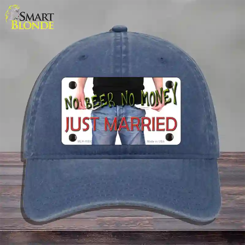 No Beer No Money Just Married Novelty License Plate Hat Unconstructed Cotton / Navy