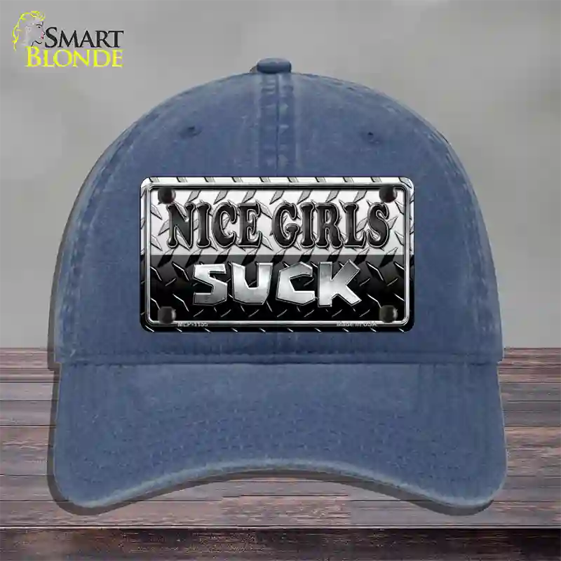 Nice Girls Suck Novelty License Plate Hat Unconstructed Cotton / Navy