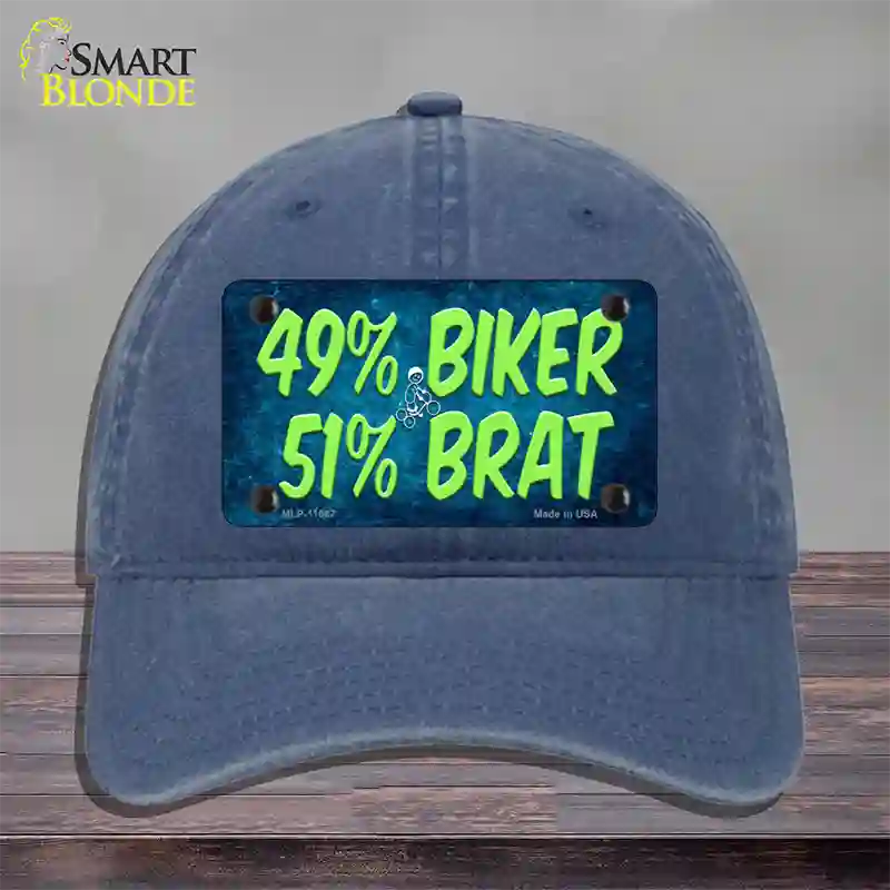 49% Biker 51% Brat Novelty License Plate Hat Unconstructed Cotton / Navy