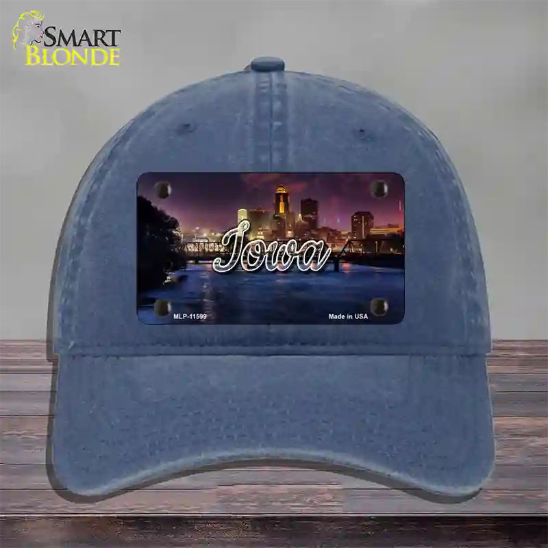 Iowa Bridge City Lights State Novelty License Plate Hat Unconstructed Cotton / Navy