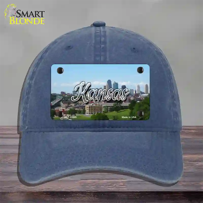 Kansas Downtown Skyline State Novelty License Plate Hat Unconstructed Cotton / Navy