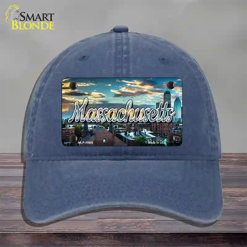 Massachusetts Sunset Skyline State Novelty License Plate Hat Unconstructed Cotton / Navy