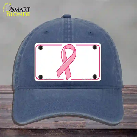 Breast Cancer Ribbon Novelty License Plate Hat Unconstructed Cotton / Navy