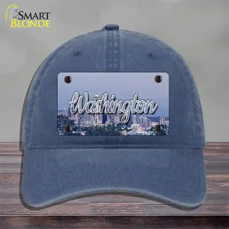 Washington Space Needle State Novelty License Plate Hat Unconstructed Cotton / Navy