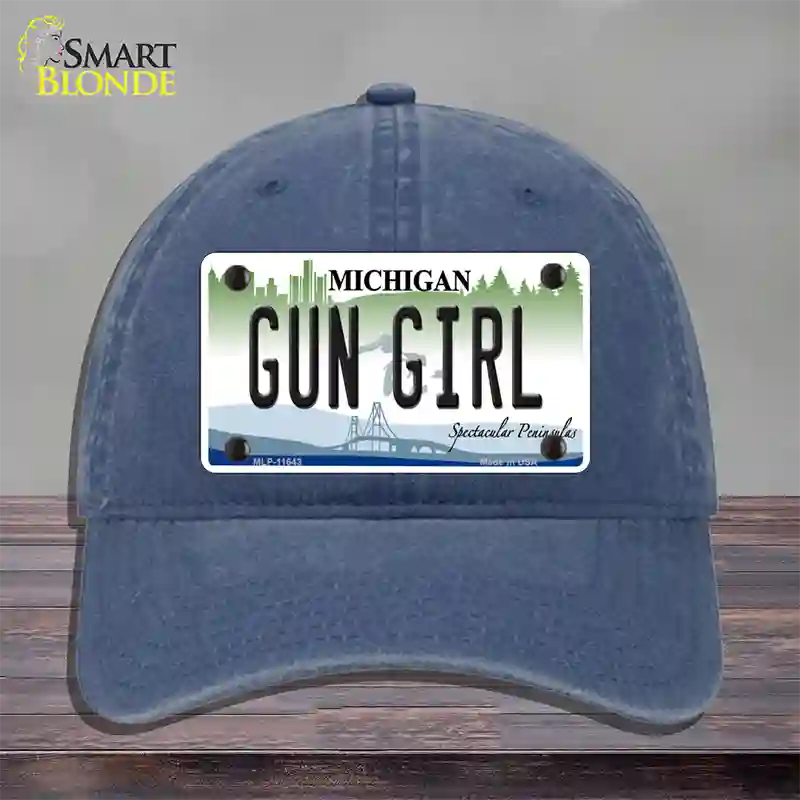 Gun Girl Michigan Novelty License Plate Hat Unconstructed Cotton / Navy