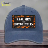 Real Men Ride Motorcycles Novelty License Plate Hat Unconstructed Cotton / Navy