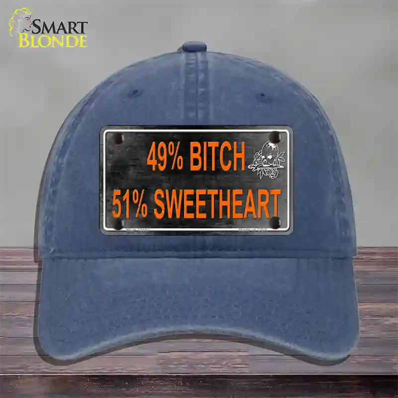 49 Percent Bitch 51 Percent Sweet Novelty License Plate Hat Unconstructed Cotton / Navy