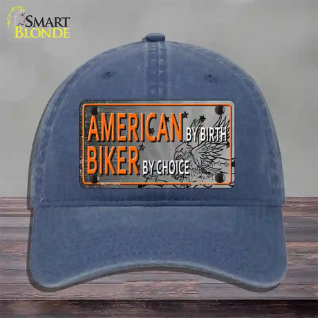 American Biker Novelty License Plate Hat Unconstructed Cotton / Navy