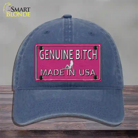 Genuine Bitch Made In USA Novelty License Plate Hat Unconstructed Cotton / Navy