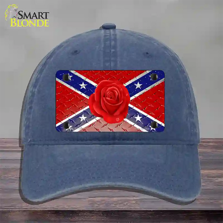 Confederate Flag With Red Rose Novelty License Plate Hat Unconstructed Cotton / Navy