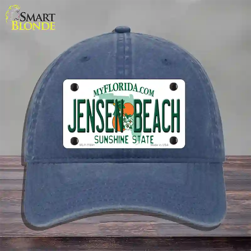 Jensen Beach Florida Novelty License Plate Hat Unconstructed Cotton / Navy