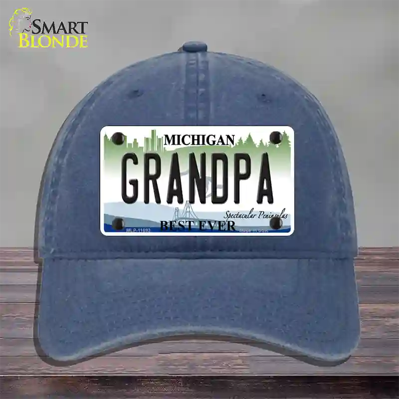 Grandpa Michigan Novelty License Plate Hat Unconstructed Cotton / Navy