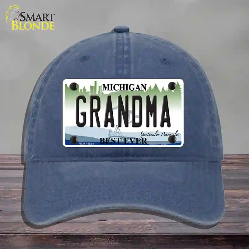 Grandma Michigan Novelty License Plate Hat Unconstructed Cotton / Navy