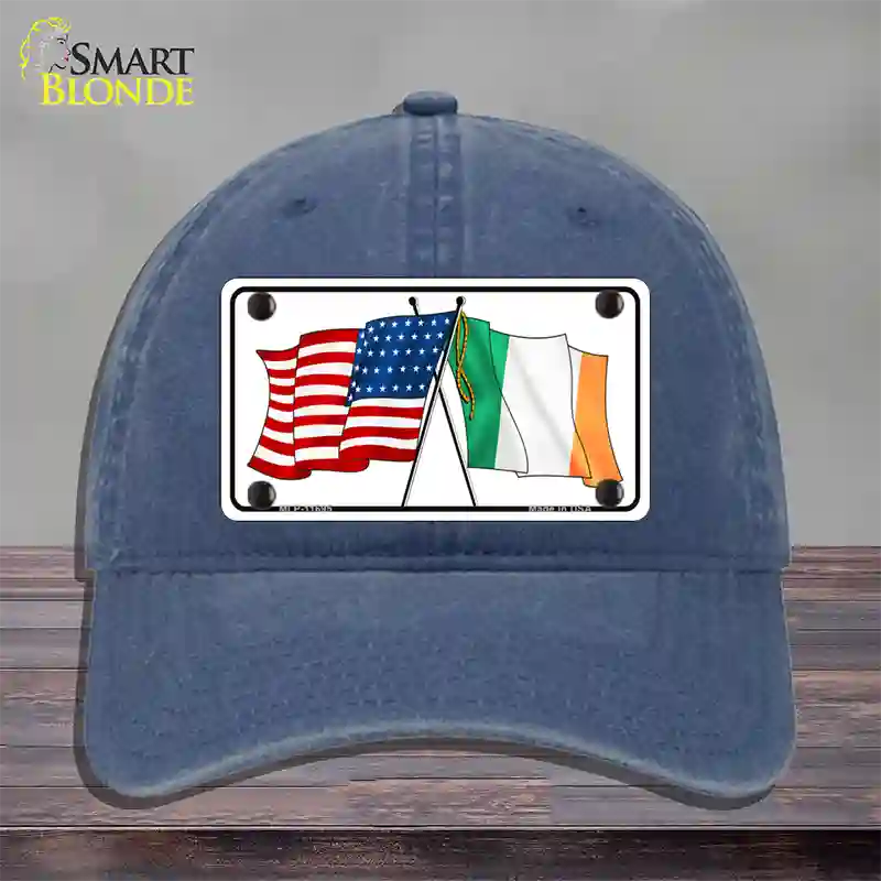 Ireland USA Crossed Flag Novelty License Plate Hat Unconstructed Cotton / Navy