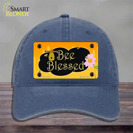 Bee Blessed Honey Hive Novelty License Plate Hat Unconstructed Cotton / Navy