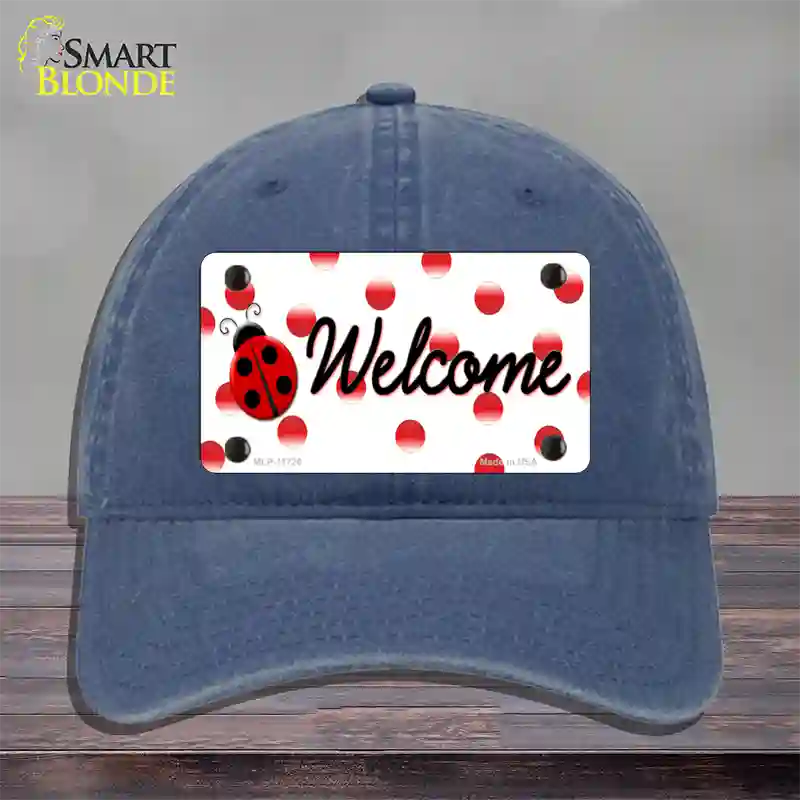 Welcome Ladybug Novelty License Plate Hat Unconstructed Cotton / Navy