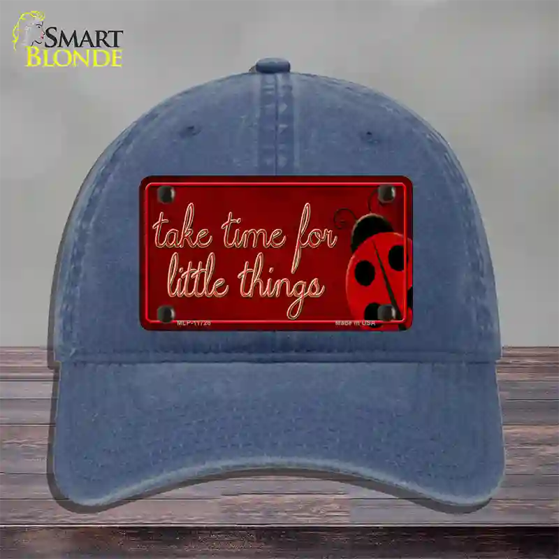 Take Time for Little Things Novelty License Plate Hat Unconstructed Cotton / Navy