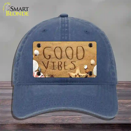 Good Vibes in the Sand Novelty License Plate Hat Unconstructed Cotton / Navy