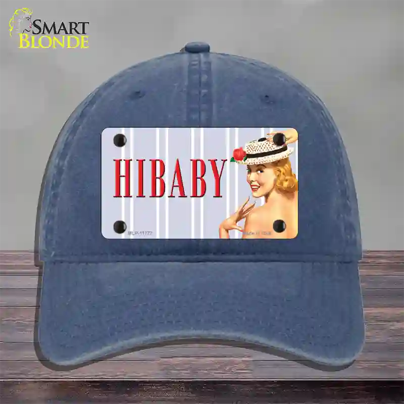 Hi Baby Vintage Pinup Novelty License Plate Hat Unconstructed Cotton / Navy