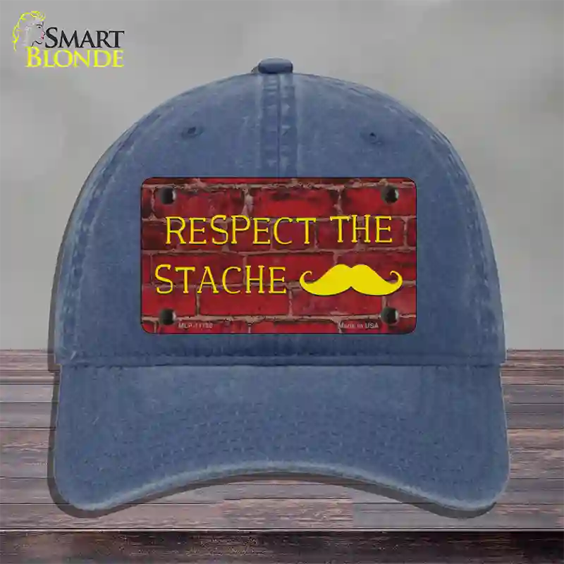 Respect the Stache Novelty License Plate Hat Unconstructed Cotton / Navy