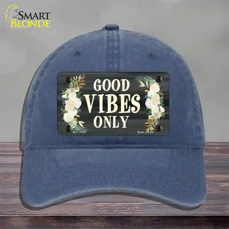 Good Vibes Only Novelty License Plate Hat Unconstructed Cotton / Navy